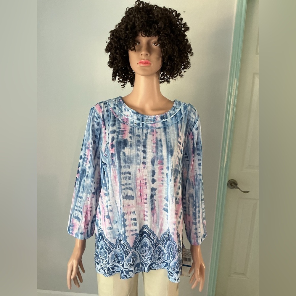 Alfred Dunner Blue and Pink Patterned Blouse